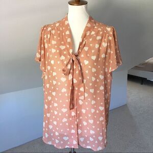ASOS Tie Neck Lavallière bow Romantic Heart Blouse - Size 6